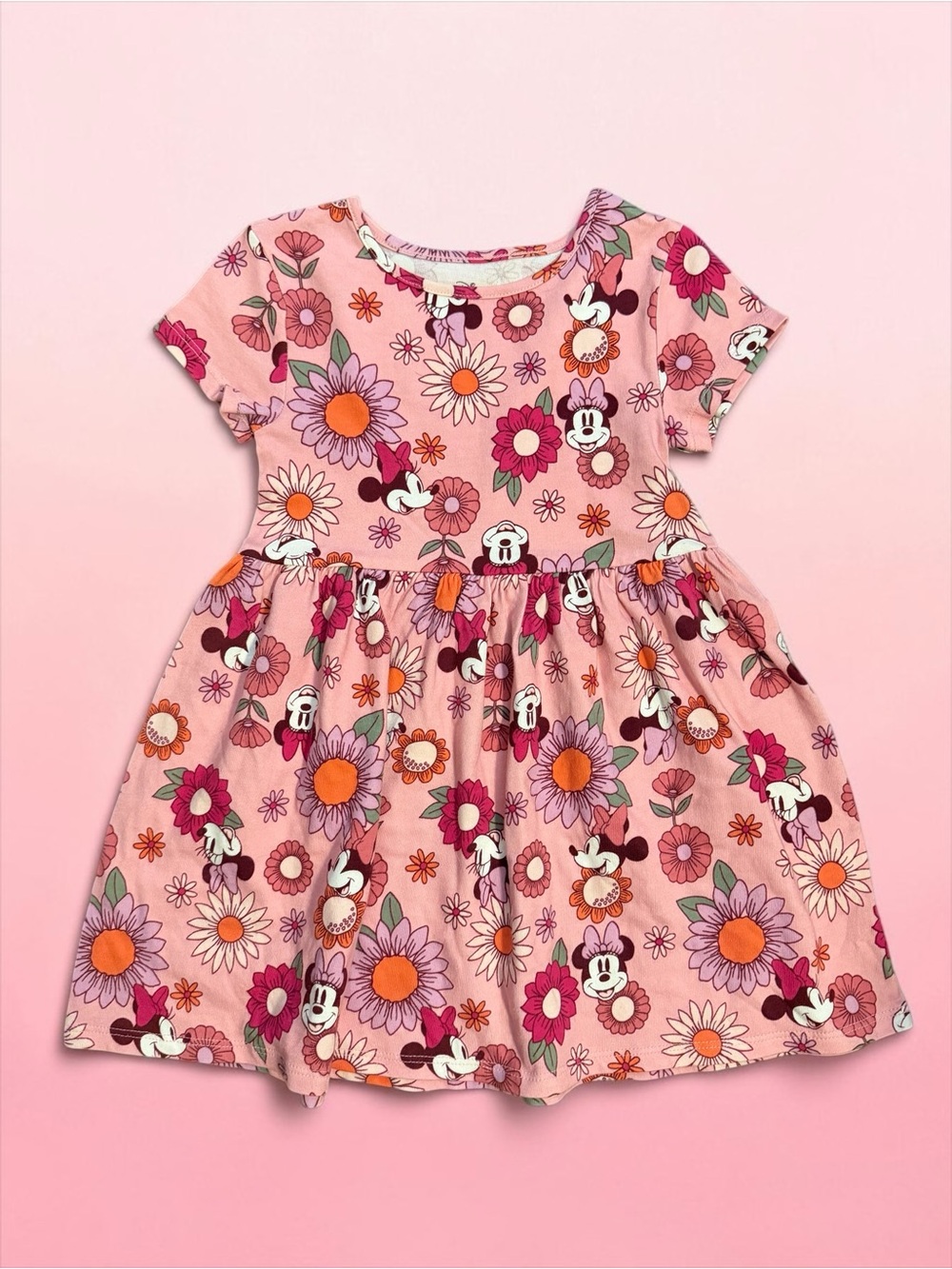 Disney Pink Floral Minnie Mouse Short Sleeve Dress